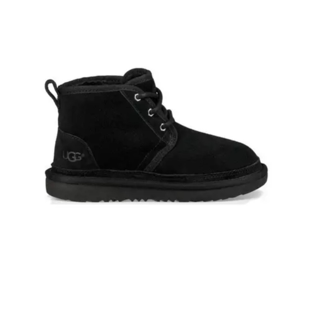 Ugg Kids Neumel Boots Suede Black size 10 Sheepskin Chukka Slip On